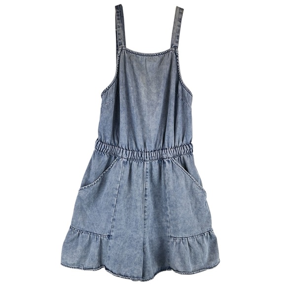 American Eagle Outfitters Pants - American Eagle Outfitters Blue Denim Romper Light Wash Ruffle Hem Sz S